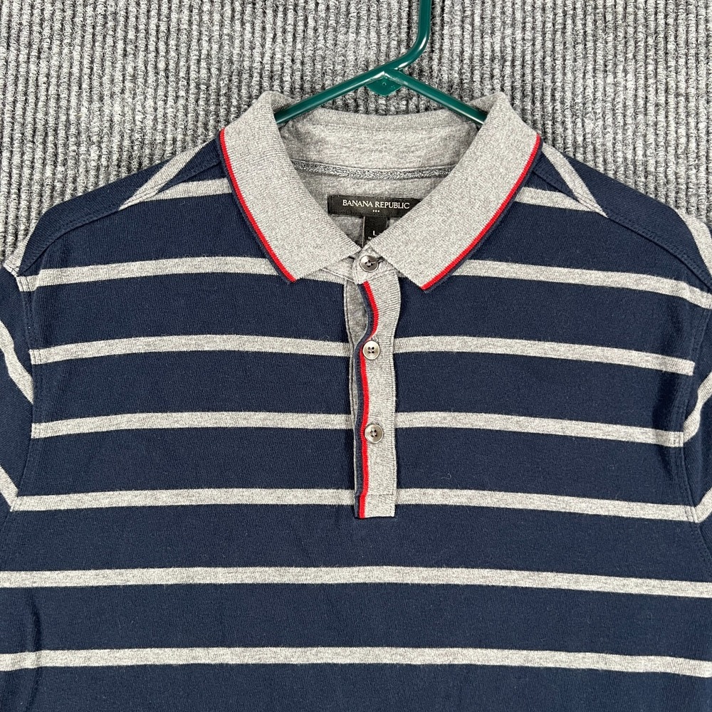 Banana Republic Polo Shirt Mens Large Blue Striped Long Sleeve Casual Comfort